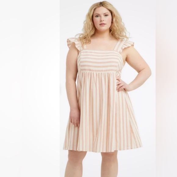 Draper James Maddie Babydoll
Dress 2X Camel Cabana Stripe
Linen Cotton - Picture 1 of 4